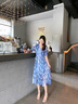 ROWILUX法式優(yōu)雅碎花連衣裙女夏2025新款短袖氣質(zhì)雪紡收腰V領(lǐng)中長裙 藍(lán)色 S 曬單實(shí)拍圖