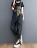 蘑菇同學(xué)減齡牛仔背帶褲女夏季不規(guī)則毛邊拼接撞色直筒長(zhǎng)褲顯瘦高腰連體褲 深藍(lán)色 L (建議105-120斤) 曬單實(shí)拍圖