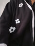 斯琴熟女春秋純棉簡約休閑撞色連帽編織外套針織開衫AICB002 黑色 L 曬單實拍圖