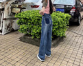 妙奕嘉褲子女休閑褲牛仔褲闊腿秋冬2024新款直筒窄版顯瘦矮個(gè)子高腰寬松 毛邊拼色口袋牛仔褲【藍(lán)色】 L 【建議105-115斤】 曬單實(shí)拍圖