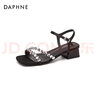 達芙妮（DAPHNE）七夕涼鞋女外穿一字帶夏季新款小眾高級感粗跟水鉆方頭羅馬女鞋 黑色 跟高3.5cm 39 (245mm) 標準碼 曬單實拍圖