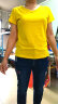 艾路丝婷夏装新款T恤女短袖上衣韩版修身体恤TX3560 黄色V领 XXL 实拍图