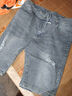 寫(xiě)璇（XIEXUAN）夏季薄款破洞牛仔短褲男五分褲韓版潮流5分褲子男中褲乞丐褲男裝 藍色 31 曬單實(shí)拍圖