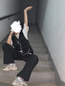 VEOX2025夏季新款潮工裝褲女學(xué)生韓版寬松百搭顯瘦闊腿黑色哈倫褲子女 黑色 S 曬單實(shí)拍圖