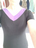 戀流廣場(chǎng)舞服裝莫代爾跳舞服V領(lǐng)燈籠褲表演服中老年舞蹈服瑜伽健身服 短袖【紫色領(lǐng)+黑褲】 XL 曬單實(shí)拍圖