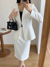 AD白色職業(yè)西裝套裝裙女無領(lǐng)西服外套通勤職業(yè)侓師面試正裝 半裙 S 曬單實拍圖