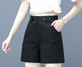 木榮松緊五分褲女夏季2025新款韓版高腰寬松薄款純棉休閑中褲闊腿短褲 黑色 M(建議95-105斤) 曬單實拍圖