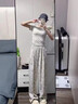 蕉下漁冰絲水墨闊腿褲女夏季高腰顯瘦垂感雪紡扎染國(guó)風(fēng)慵懶休閑防蚊防曬 晚杏加長(zhǎng)款 XL 125-140斤 曬單實(shí)拍圖