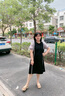 莎妮朵羅加肥加大碼女裝2026夏胖女人遮肚子顯瘦寬松直筒短袖連衣裙18156 黑色 XL 建議120-140斤穿著(zhù) 曬單實(shí)拍圖