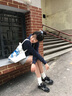 江南先生美式復古學(xué)院風(fēng)連帽短款衛衣辣妹潮牌寬松春季外套女 藏青色 M 曬單實(shí)拍圖