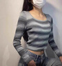 柯蘭娜設(shè)計(jì)感條紋方領(lǐng)短款上衣女長(zhǎng)袖t恤女春秋甜辣修身內(nèi)搭打底針織衫 黑色長(zhǎng)袖 均碼 適合70-90斤 曬單實(shí)拍圖