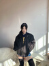 QGF美式高街墊肩外套男女春秋夏季新款痞帥潮牌短款上衣服高級(jí)感夾克 黑色 XL [建議125-140斤] 曬單實(shí)拍圖