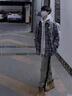 衣然呈品小香風(fēng)外套男春秋粗花呢痞帥oversize千鳥(niǎo)格編織寬松休閑夾克男 藍色 L 【建議110-130斤】 曬單實(shí)拍圖