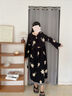 妮狄婭東方簡(jiǎn)奢風(fēng)睡衣睡裙女秋季純棉長(cháng)袖新中式長(cháng)裙春秋時(shí)尚家居服 黑色QF24302 L 曬單實(shí)拍圖