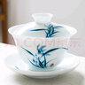 白瓷蓋碗 蓋碗景德鎮(zhèn)蓋碗茶杯大號手繪三才蓋碗茶杯白瓷單個青花瓷功夫泡喝敬沏陶瓷茶具中式 蘭花款--大號(滿杯200ml) 曬單實(shí)拍圖