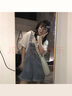 韓秋夢(mèng)日系少女高腰減齡牛仔背帶褲2022春夏復古直筒寬松學(xué)生闊腿褲短褲淺藍色M 曬單實(shí)拍圖