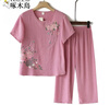 俞兆林（YUZHAOLIN）中老年女裝夏季套裝媽媽裝短袖T恤褲子兩件套裝老人奶奶衣服 果綠 4XL 建議135-150 曬單實(shí)拍圖