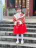 A 21 FUNB漢服女童冬季女寶蛇年拜年服新年童裝女連衣裙兒童過年喜慶唐裝 2217紅色+帶珠云肩 +紅色發(fā) 加絨 120 適合體重【35-40】斤 曬單實(shí)拍圖