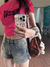 S·J·V·K正肩辣妹風(fēng)短袖t恤女美式夏季修身顯瘦設計感絕美短款上衣打底衫 玫紅色 S 曬單實(shí)拍圖