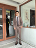 吉約蒙西服套裝男商務(wù)休閑西裝職業(yè)正裝修身棕色新郎結(jié)婚禮服西裝套裝 砂陶棕【上衣+褲子】 50 曬單實(shí)拍圖