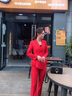 安依蓮職業(yè)裝女裝套裝春秋小香風(fēng)不規(guī)則職業(yè)小西裝正裝時(shí)尚女士紅色西服 大紅色外套+褲子 M 曬單實(shí)拍圖
