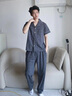美即萊（MEIJILAI）睡衣男士夏季純棉短袖長(cháng)褲開(kāi)衫薄款全棉家居服男春夏款加大碼套裝 8014 XL （身高175-180體重140-160） 曬單實(shí)拍圖