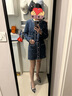 VEROMODA半身裙女2024秋季女裝新款小香風珠鉆裝飾高腰A字牛仔短裙顯瘦氣 中特深牛仔藍色 170/72A/L 曬單實拍圖