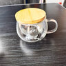 禾艾蘇（heisou）耐熱玻璃茶杯茶水分離杯辦公杯居家喝茶杯水杯帶蓋茶道杯杯子 羚羊三件杯【竹木蓋】 350ml 曬單實(shí)拍圖