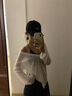 入秋謠白色薄款微透v領(lǐng)長(zhǎng)袖T恤女裝夏季寬松防曬罩衫休閑慵懶風(fēng)罩衣上衣 卡其色 S 曬單實(shí)拍圖