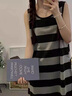 另約韓版ins風(fēng)睡裙女夏季簡(jiǎn)約條紋無(wú)袖吊帶背心睡衣連衣裙夏天家居服 C317 黑灰條紋 L 曬單實(shí)拍圖