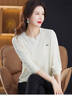 妃奧絨冰絲針織衫女春夏季新款七分袖薄款t恤寬松百搭圓領(lǐng)打底衫上衣 米白色 M 曬單實(shí)拍圖