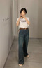 AEMAPE復古藍牛仔褲女小個子2025春秋夏季顯高搭配高腰窄版褲子女闊腿褲 復古藍[單款] M (建議95105斤) 曬單實拍圖