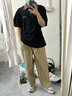 楠笙記翻領(lǐng)撞色半袖polo衫五分短袖男裝夏季寬松潮牌學(xué)生韓版男生款上衣 炭黑色 L 曬單實(shí)拍圖