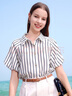 百圖betu女裝夏季新款襯衫法式條紋通勤度假燈籠袖襯衫女2405T39 藍白條 M 曬單實(shí)拍圖