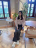 LAGOGO側(cè)身?xiàng)l紋牛仔褲女拉谷谷春秋新款高腰水洗復(fù)古黑色闊腿褲 牛仔黑(W0) L 曬單實(shí)拍圖