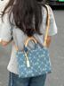 Lee復古老花Cabas托特包女士滿(mǎn)印花手提包時(shí)尚牛仔單肩包百搭斜挎包 牛仔藍 曬單實(shí)拍圖