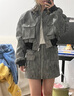 NO ONE ELSE松緊腰仿PU皮半身裙女2025年秋季新品拉鏈包臀a字短裙 灰色 S 曬單實(shí)拍圖