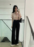紅蜻蜓西裝闊腿褲女2025年春季新款女裝加絨窄版垂感直筒休閑女士褲子女 黑色長褲-常規(guī) L 曬單實(shí)拍圖