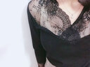 妃麗慕尚（FEILIMUSHANG）時(shí)尚性感V領(lǐng)蕾絲修身顯瘦打底衫女秋冬長(cháng)袖洋氣上衣韓版純棉T恤 45黑色純棉【常規款】 L 曬單實(shí)拍圖