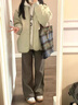 鏡莎2024新款寬松菱格羽棉襖絨服女棉服女輕薄秋冬棉衣小個(gè)子夾棉外套 豆綠 均碼【可備注碼數】 曬單實(shí)拍圖
