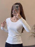 LDBEU領(lǐng)正肩長(cháng)袖打底衫女新款秋冬季基礎款修身顯瘦純色內搭T恤上衣潮 白色 L 曬單實(shí)拍圖