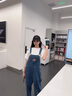衣典零一（LEDIALYI）牛仔背帶褲女2024夏季女裝新款小個子學院減齡寬松闊腿褲連體長褲 牛仔藍 S（建議85-110斤） 曬單實拍圖