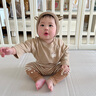 幼歌（YOUGE）春季無(wú)骨縫合兒童卡通打底褲百搭時(shí)髦舒適多色松緊褲子 咖白條(66-90cm兩用襠) 80 cm 曬單實(shí)拍圖