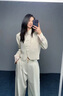 皮爾卡丹（pierre cardin）新中式盤扣套裝褲女春秋季新款干練氣質(zhì)時尚顯瘦西裝兩件套休閑 米白色套裝 3XL (建議135-150斤內(nèi)) 曬單實(shí)拍圖