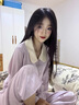 浪莎短袖三件套女士睡衣夏季提花高檔套裝紫色家居服情人節禮物送女友 月闌紫三件套【短袖+短褲+長(cháng)褲】 L (建議穿著(zhù)體重105-125斤) 曬單實(shí)拍圖
