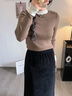 玖姿·安娜蔻miu系簡(jiǎn)約撞色100%全羊毛舒適針織衫女2024冬款 咖啡 S 曬單實(shí)拍圖