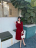 麥斯貝思（MAISIBEISI）敬酒服小個子新娘冬季新款訂婚連衣裙酒紅色禮服裙女回門秋冬 酒紅色 M 曬單實拍圖