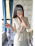 AD職業(yè)裝穿搭氣質(zhì)女神范套裝女時(shí)尚工作服中袖假兩件連衣裙工裝裙 七分袖米色連衣裙 S 曬單實(shí)拍圖