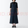 MUJI女式 彈力牛仔 背帶裙 后開(kāi)叉長(cháng)裙 牛仔裙 BE1PQA3A 深藏青色 L(165/70A) 曬單實(shí)拍圖