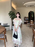 香影一字領(lǐng)露肩連衣裙女2025夏新款泡泡袖荷葉邊度假風(fēng)海邊沙灘裙 銀牡丹色 S 155/80A/85-95斤 曬單實拍圖